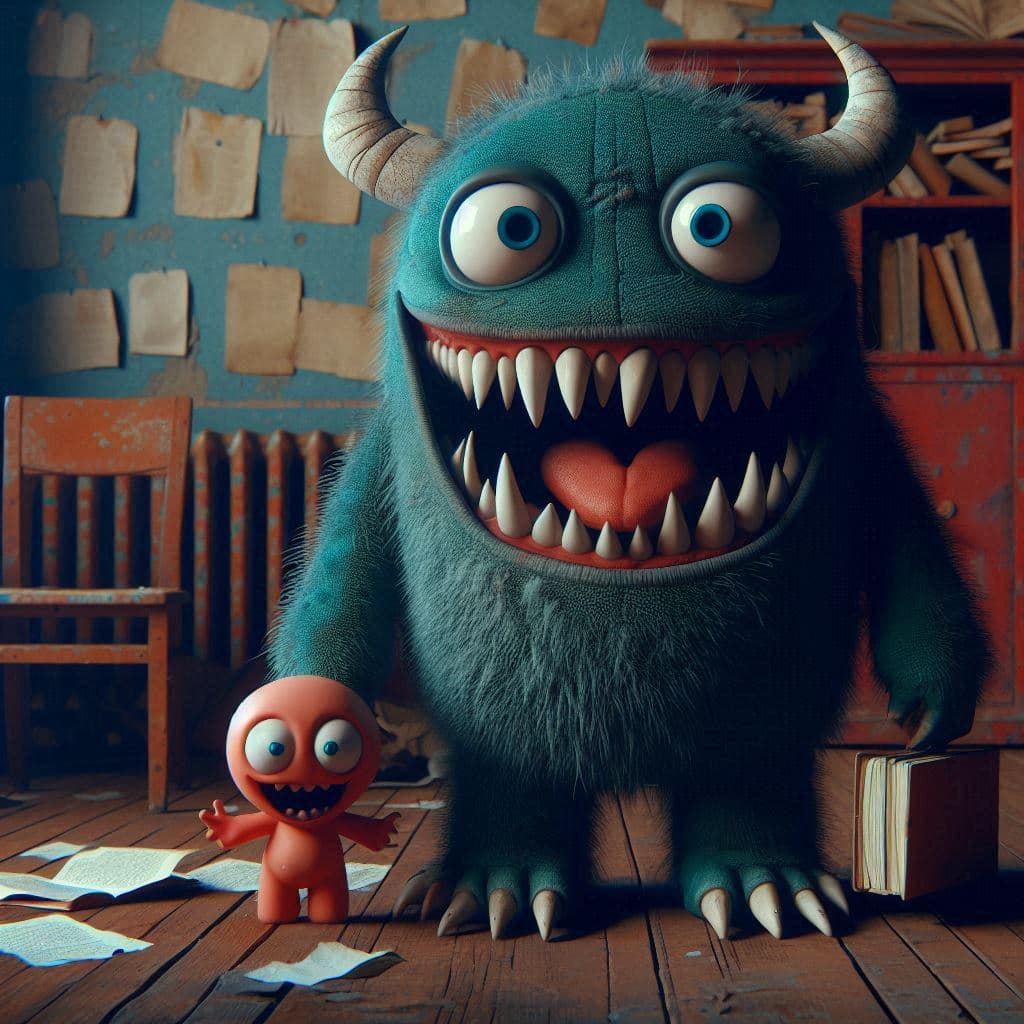 Microsoft CoPilot generate an image of somewhat friendly but also scary monster that holds on to shared state (as in computer programs)